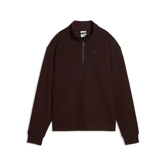 Sweat demi-zip ESSENTIALS ELEVATED marron chocolat <span itemprop=