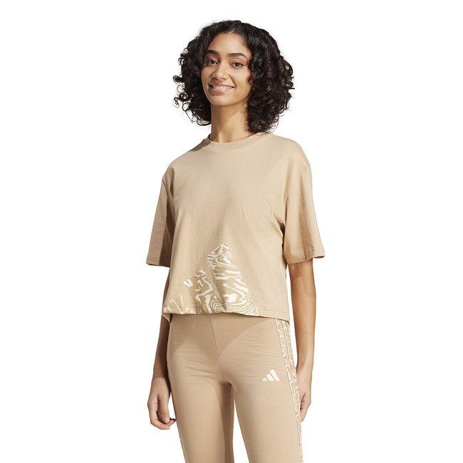 Weites T-Shirt 3-Stripes mit Animal-Print beige <span itemprop=
