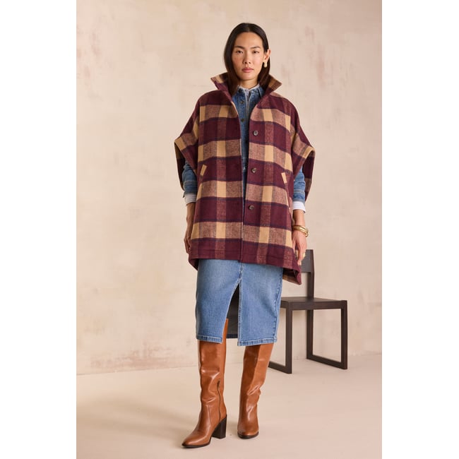 Manteau-Cape à carreaux DOLLY bordeaux <span itemprop=
