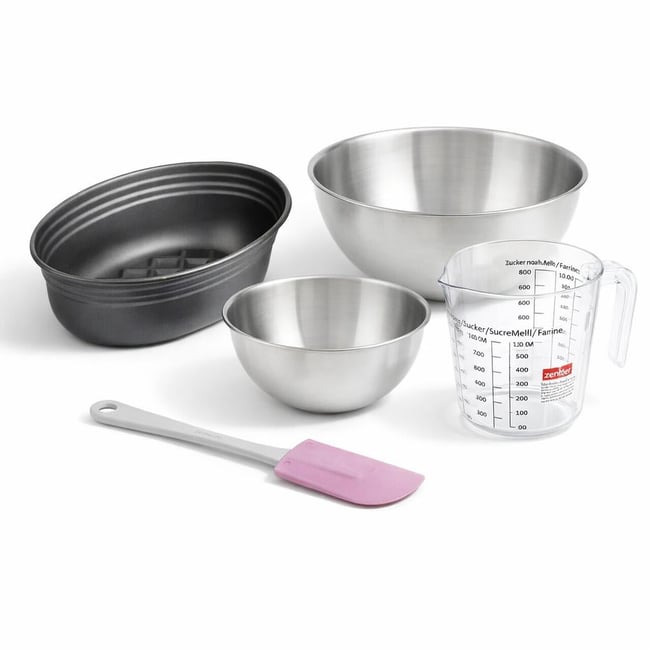 Set de 5 ustensiles de pâtisserie moule à gâteaux bols spatule noir <span itemprop=