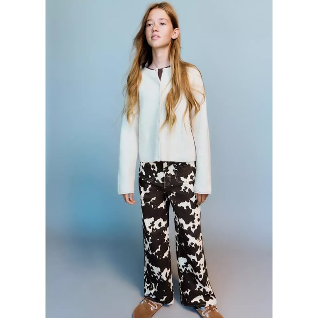 Jean wide leg imprimé vache marron <span itemprop=