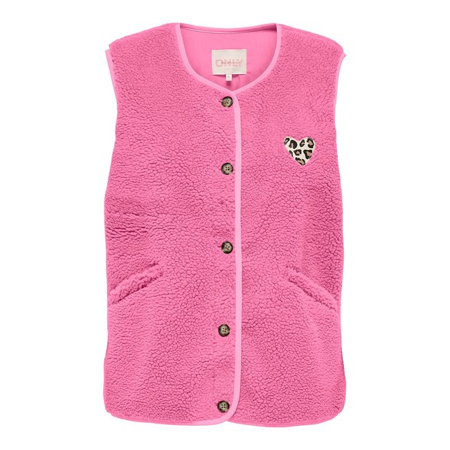 Gilet sans manches en sherpa bois de rose <span itemprop=