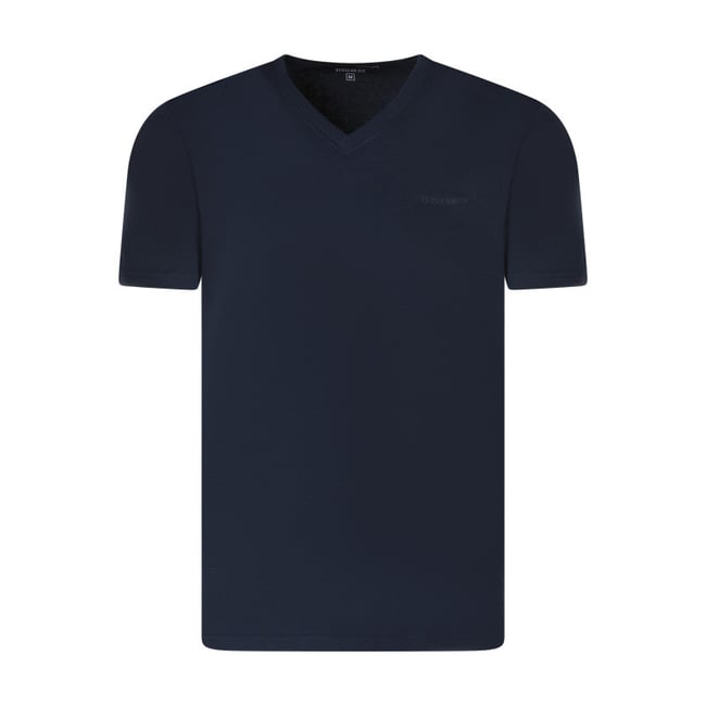 T-shirt en coton bleu foncé à coupe droite pourvu d'un col v bleu foncé <span itemprop=