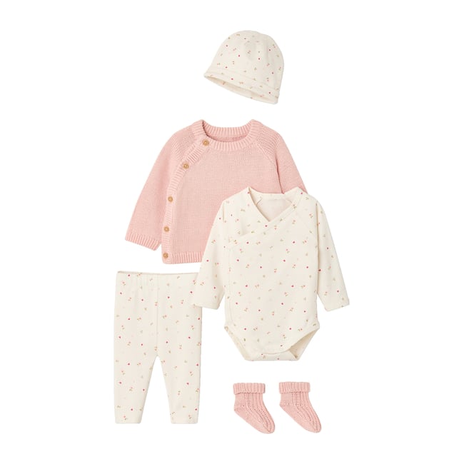 Ensemble 5 pièces naissance rose <span itemprop=