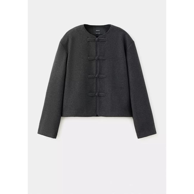 Veste droite fermeture à brandebourgs gris anthracite <span itemprop=