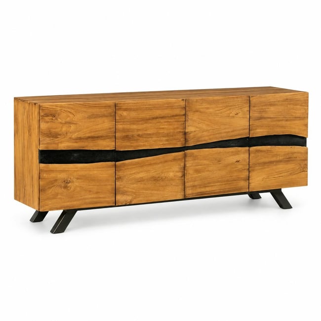 Buffet moderne bois recyclé teck laque noire 200 cm BARBADE Couleur bois naturel <span itemprop=