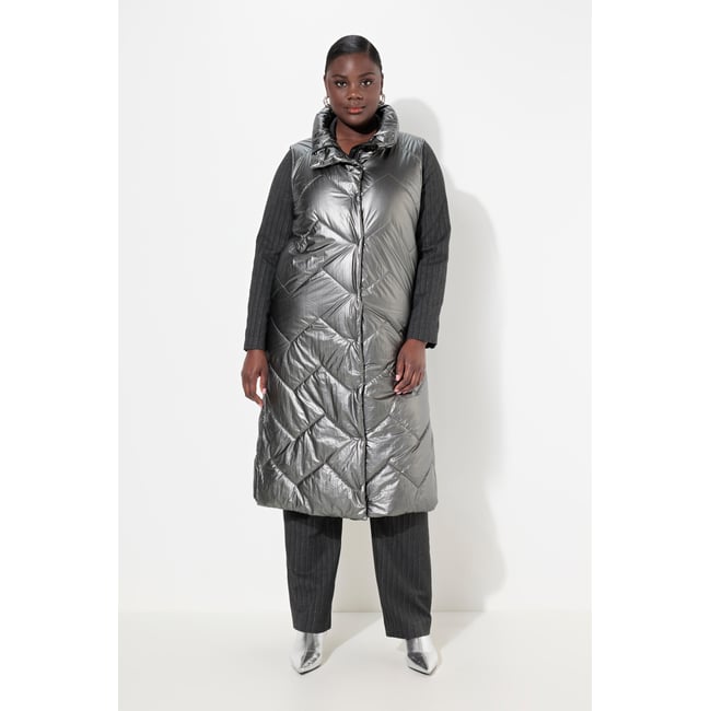 Long gilet matelassé, aspect argenté argent <span itemprop=
