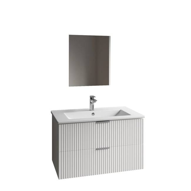 Meuble de salle de bains suspendu texturé 2 tiroirs avec vasque Couleur blanc <span itemprop=