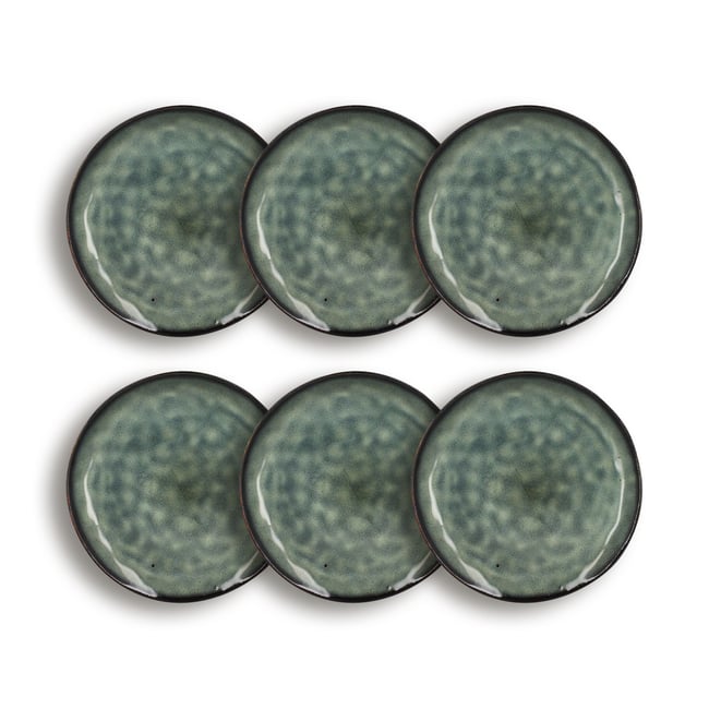 Lot de 6 assiettes à dessert en grès 20,5cm, GRENADA Couleur vert <span itemprop=