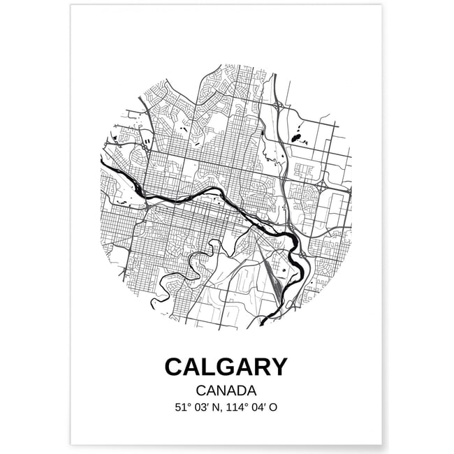 Poster Carte Calgary Couleur blanc <span itemprop=