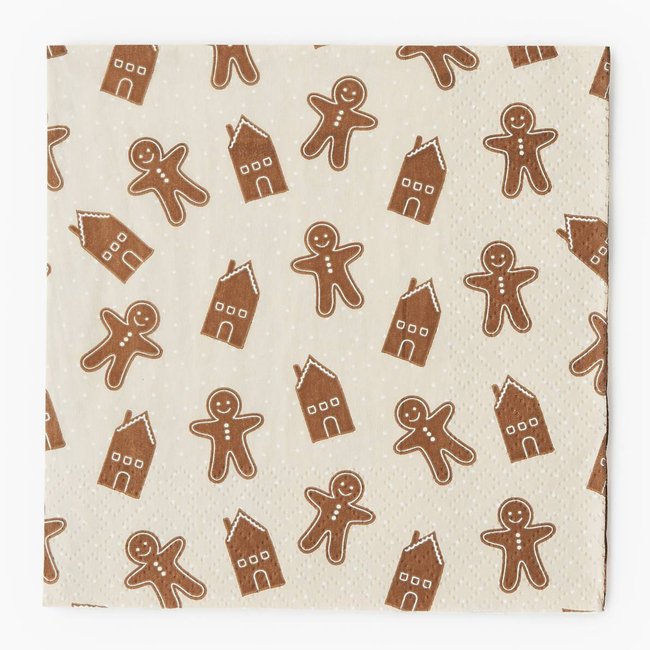 20 serviettes 33x33cm imprimé pain d'épices beige <span itemprop=