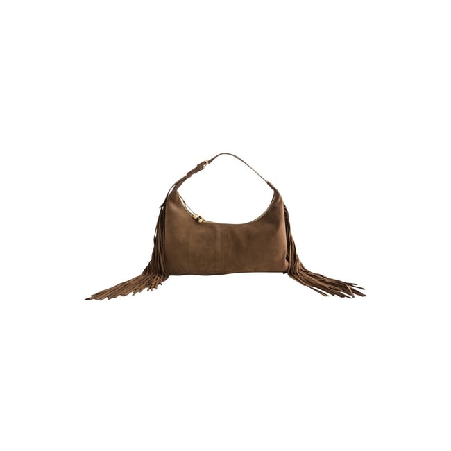Sac bandoulière à franges en daim n. premium sable <span itemprop=
