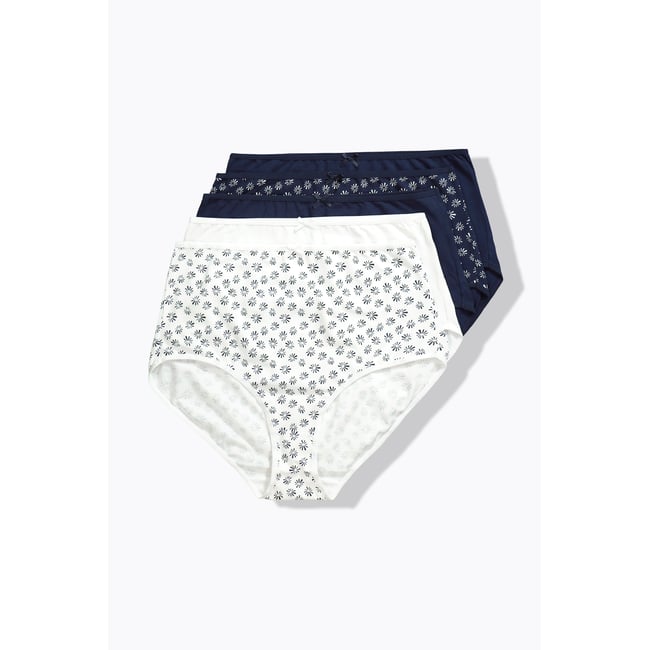 Lot de 5 culottes maxi, motif fleurs/uni bleu nuit <span itemprop=