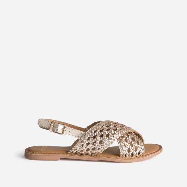Sandale Plate en cuir NEZIG or <span itemprop=