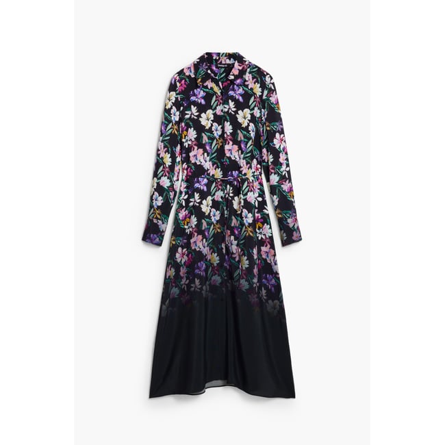 Robe chemise à fleurs dégradées multicolore <span itemprop=