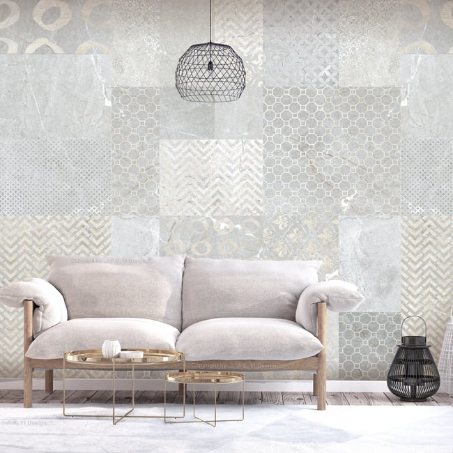 Papier peint intissé panoramique Tiles Couleur gris / argent <span itemprop=