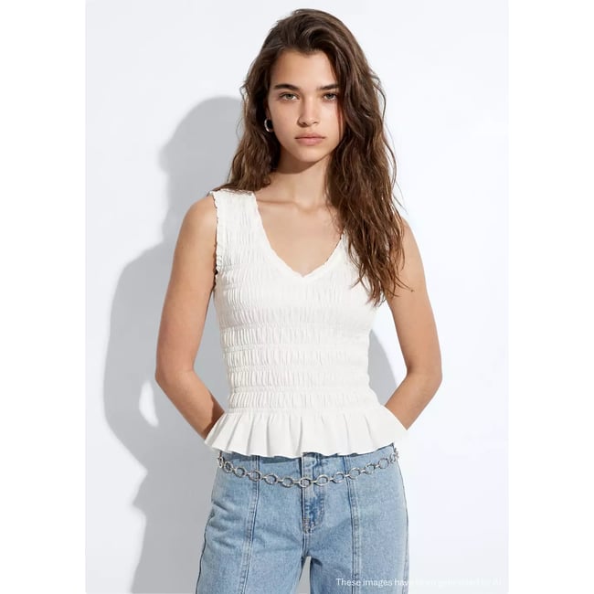 Top coton froncé blanc cassé <span itemprop=