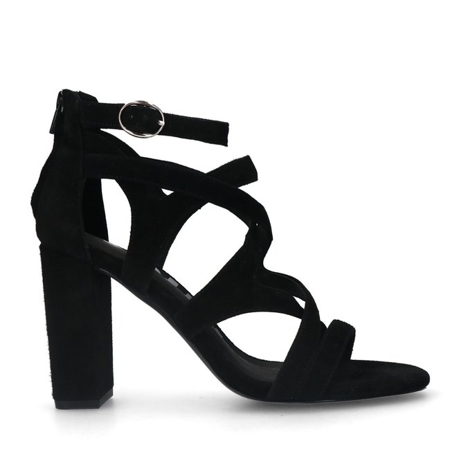Sandales ajourées daim à talon noir <span itemprop=