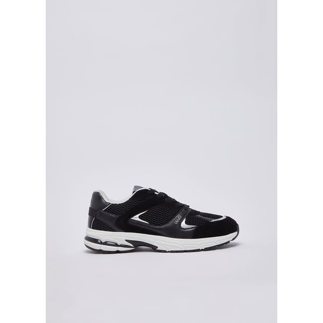 Sneakers en cuir et mesh noir <span itemprop=