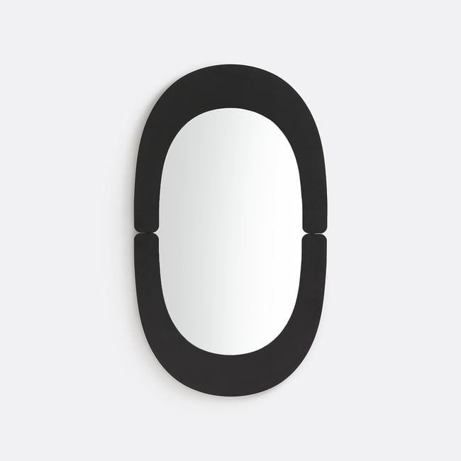 Miroir ovale en métal fer, Cory Couleur noir <span itemprop=