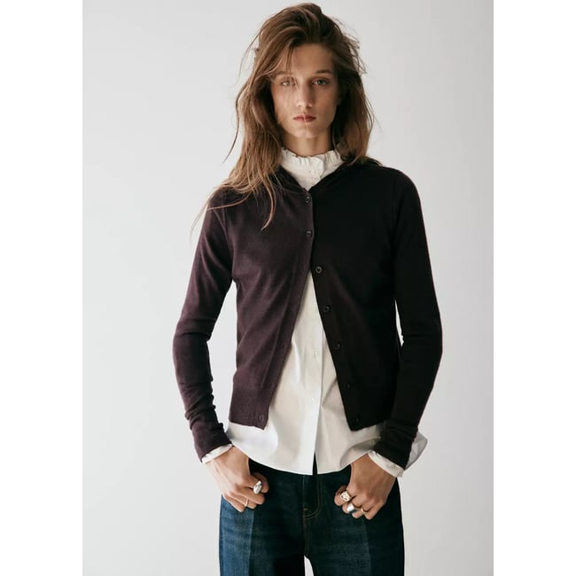 Cardigan maille fine capuche marron <span itemprop=