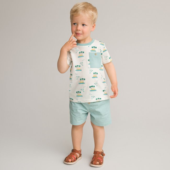 Conjunto de 2 piezas camiseta + short crudo/azul <span itemprop=