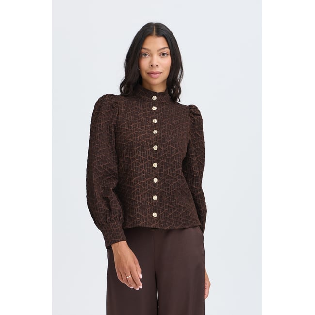 Chemise à manches longues marron java <span itemprop=