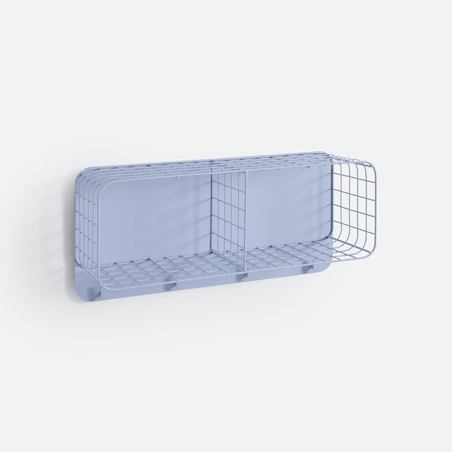 Etagère murale, métal acier grillagé, 4 patères, 2 casiers, KLUVA Couleur bleu clair <span itemprop=