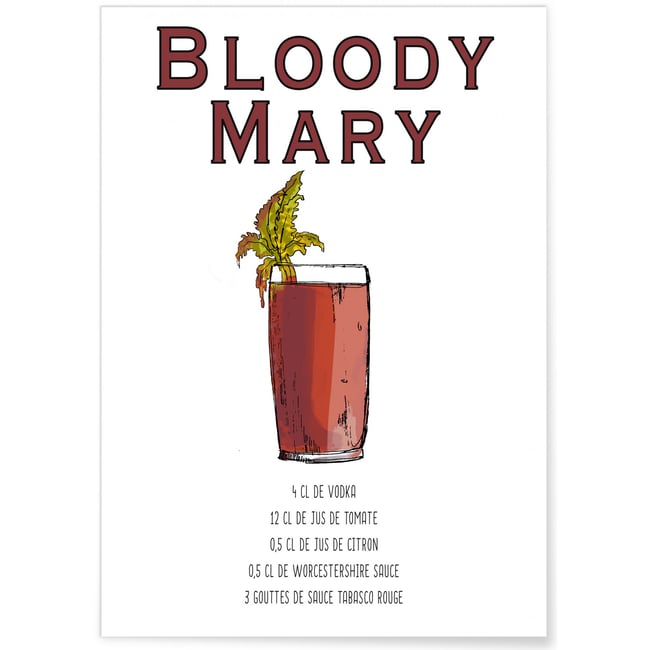 Affiche Cocktail Bloody Mary Couleur blanc <span itemprop=