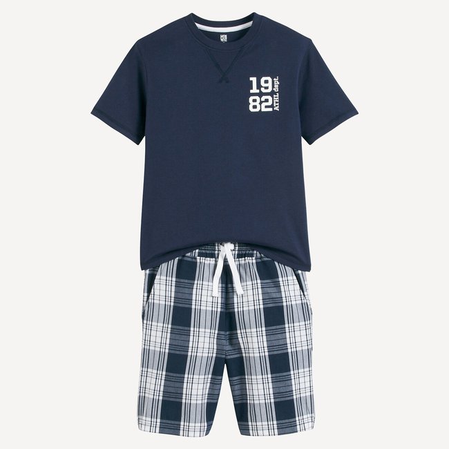 Pijama curto em algodão marinho <span itemprop=