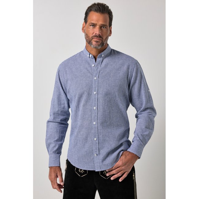 Chemise à carreaux en lin mélangé bleu marine <span itemprop=