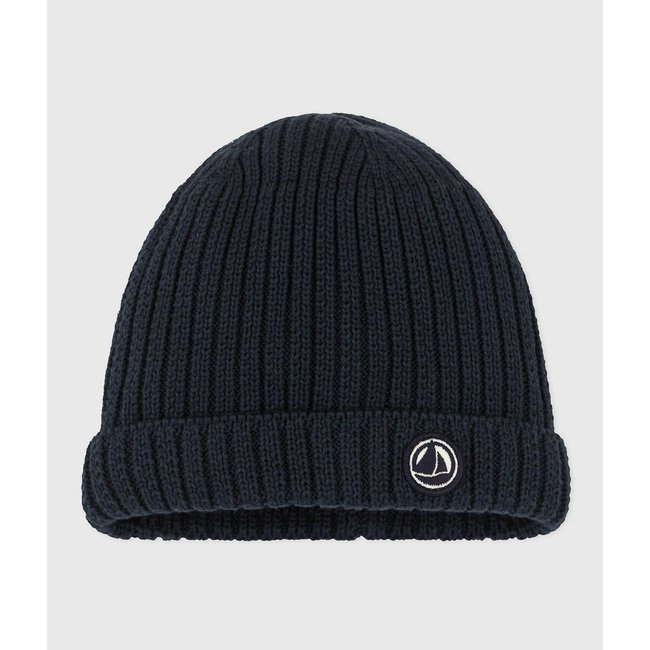 Bonnet en tricot doublé polaire bleu marine <span itemprop=