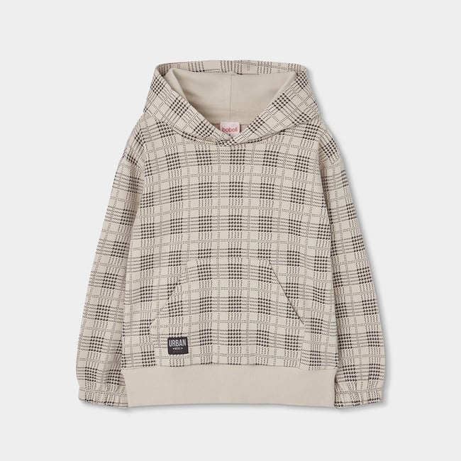 Sweat-shirt garçon molleton imprimé carreaux multicolore <span itemprop=