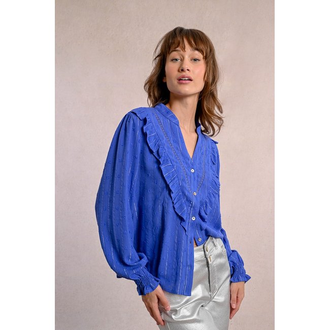 Chemise à volants bleu <span itemprop=