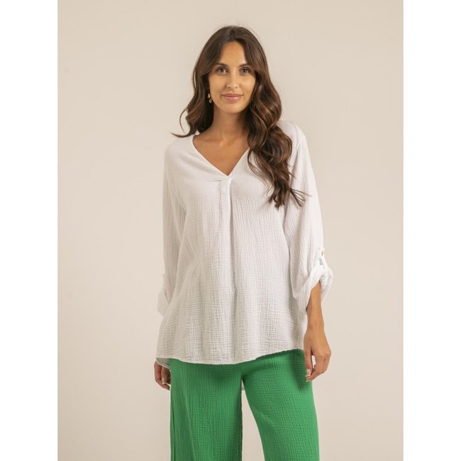Tunique Gaz De Coton Fobine blanc <span itemprop=