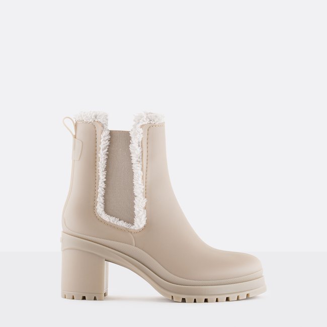 Bottines fourrées à talon haut FRAN poussière nude <span itemprop=
