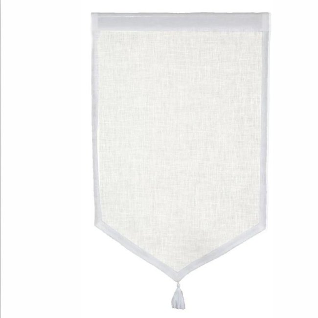 Paire de petits voilages en 100% lin avec pointe et pompon ecru <span itemprop=