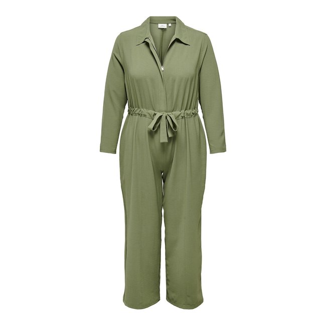 Langer Jumpsuit zum Binden olivgrün <span itemprop=