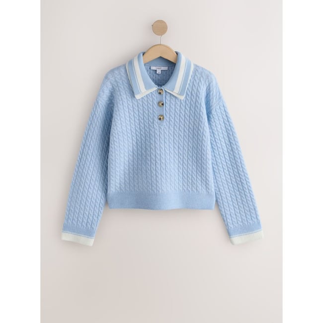 Polo à double col en maille torsadée bleu clair <span itemprop=