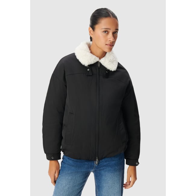 Doudoune col fourré contrasté noir <span itemprop=
