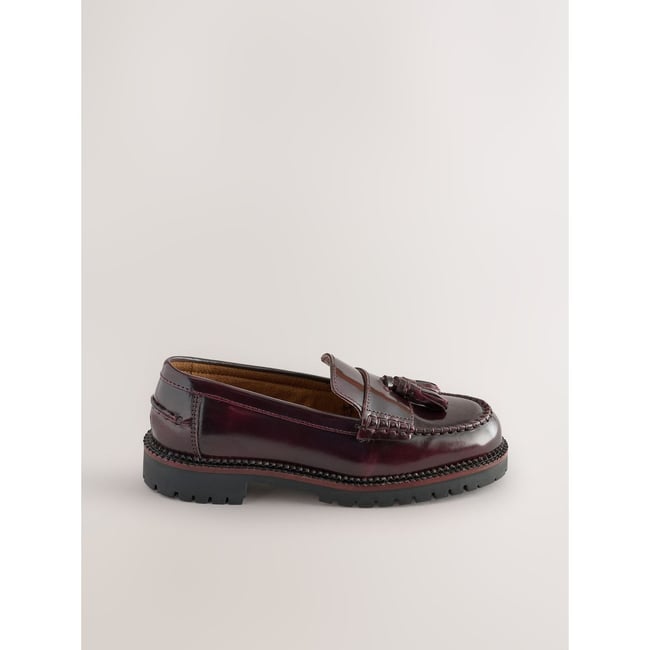 Mocassins habillés en cuir pompon bordeaux <span itemprop=