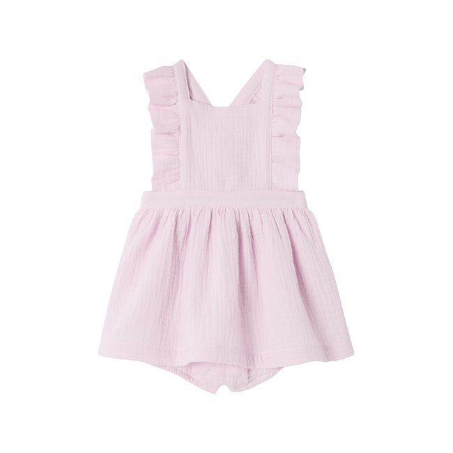 Robe naissance avec culotte cache-couche intégrée rose <span itemprop=
