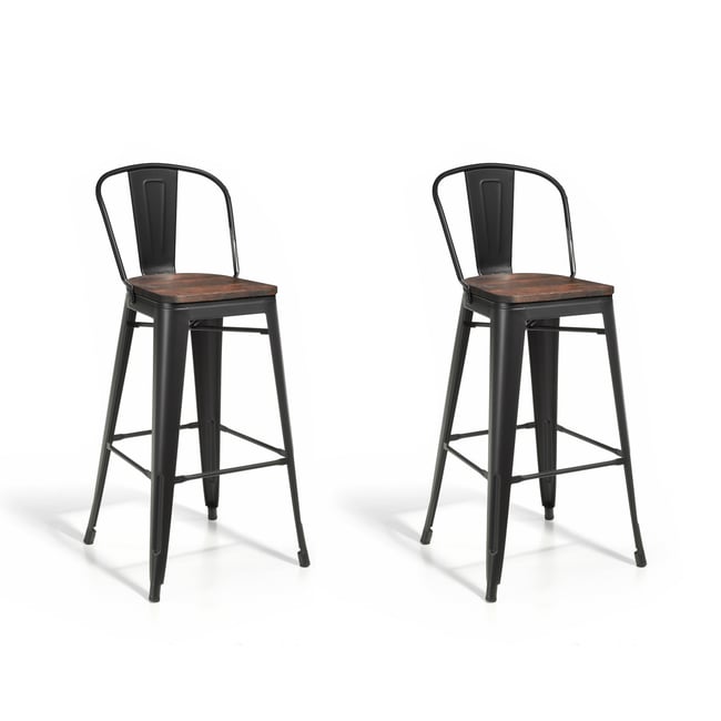 Lot de 2 tabourets de bar hauts, MEET Couleur graphite-noyer <span itemprop=