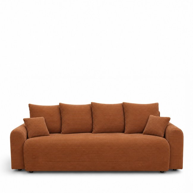 Canapé convertible 3 places en velours côtelé- POL Couleur rouille <span itemprop=