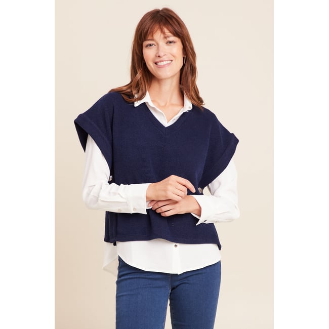 T-shirt sans manches bleu marine <span itemprop=