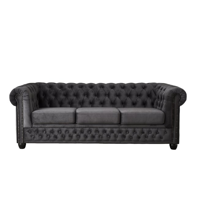 Canapé Chesterfield 3 places - WILLIAM Couleur gris foncé <span itemprop=