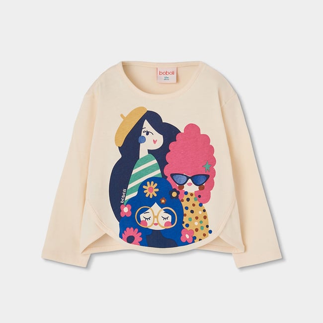 T-shirt en maille fille imprimé amies blanc <span itemprop=