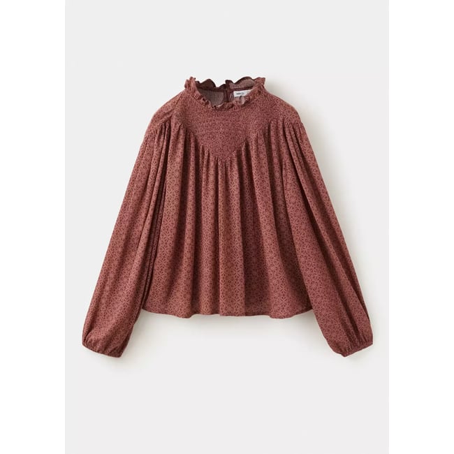 Blouse froncée en jacquard rouge-orangé <span itemprop=