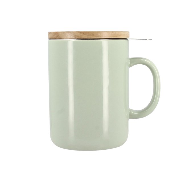 Tisanière en grès avec couvercle en bois 35cl, ANNA Couleur inox-naturel-vert <span itemprop=