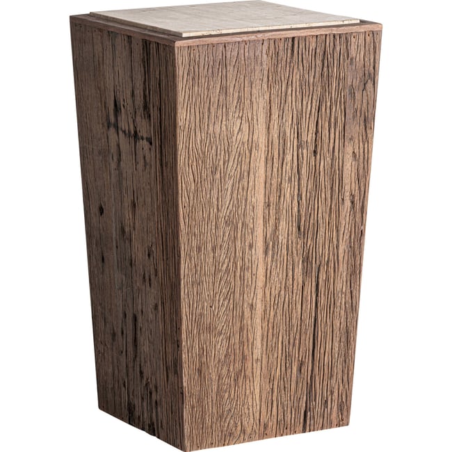 Sellette rustique bois et travertin Couleur marron et beige <span itemprop=
